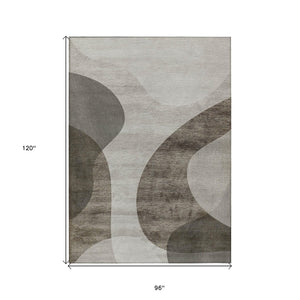 HomeRoots 5' Modern Abstract Washable Area Rug in Taupe, Beige & Chocolate for Stylish Indoor/Outdoor Use 8' X 10' 580313
