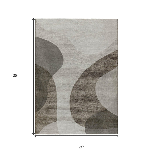 HomeRoots 5' Modern Abstract Washable Area Rug in Taupe, Beige & Chocolate for Stylish Indoor/Outdoor Use 8' X 10' 580313