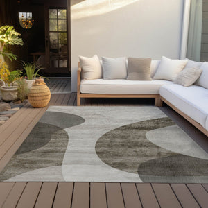 HomeRoots 5' Modern Abstract Washable Area Rug in Taupe, Beige & Chocolate for Stylish Indoor/Outdoor Use 8' X 10' 580313
