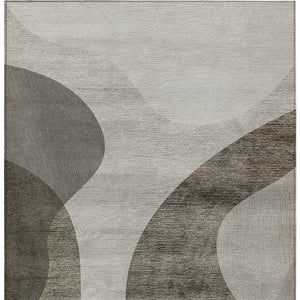 Homeroots 3' Beige And Chocolate Abstract Washable Area Rug – Perfect For Indoor And Outdoor Spaces! 9' X 12' Polyester 580314