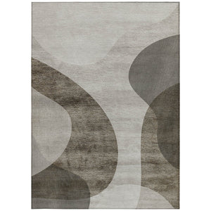 Homeroots 3' Beige And Chocolate Abstract Washable Area Rug – Perfect For Indoor And Outdoor Spaces! 10' X 14' Polyester 580315