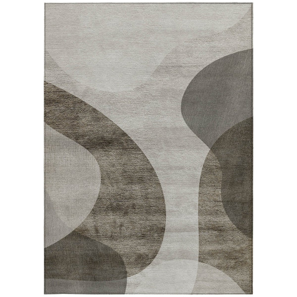 Homeroots 3' Beige And Chocolate Abstract Washable Area Rug – Perfect For Indoor And Outdoor Spaces! 10' X 14' Polyester 580315