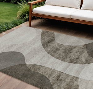 Homeroots 3' Beige And Chocolate Abstract Washable Area Rug – Perfect For Indoor And Outdoor Spaces! 10' X 14' Polyester 580315