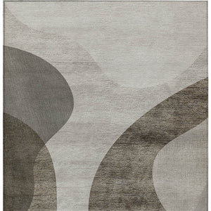 Homeroots 3' Beige And Chocolate Abstract Washable Area Rug – Perfect For Indoor And Outdoor Spaces! 10' X 14' Polyester 580315