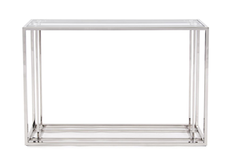 Howard Elliott Echo Stainless Steel Console Table – Sleek Design With Clear Tempered Glass Top For Modern Elegance Silver Stainless Steel 58032-howard-elliott