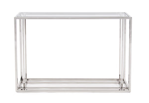 Howard Elliott Echo Stainless Steel Console Table – Sleek Design With Clear Tempered Glass Top For Modern Elegance Silver Stainless Steel 58032-howard-elliott