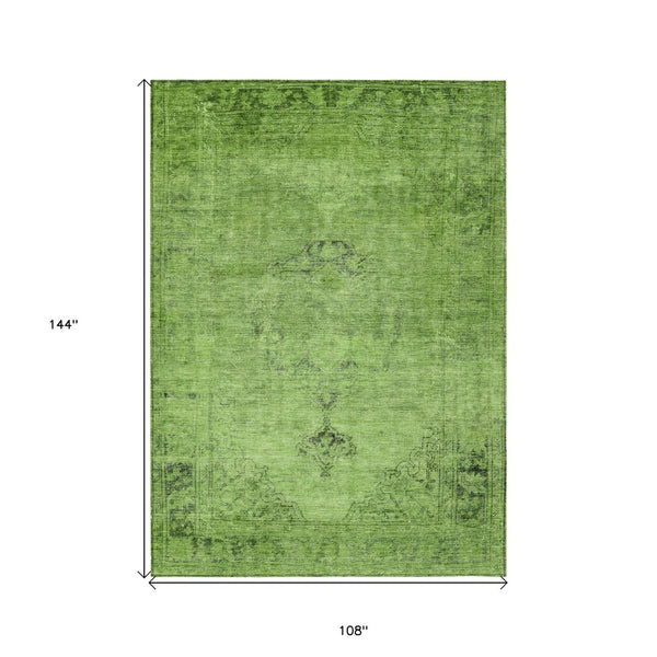 HomeRoots 9' Washable Green and Olive Oriental Area Rug for Indoor and Outdoor Spaces - Durable and Stylish 9' X 12' 580320