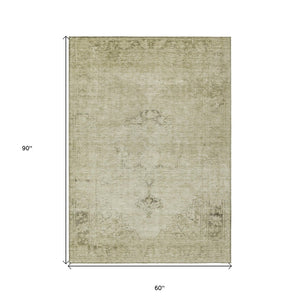 HomeRoots 5' Timeless Beige and Brown Oriental Washable Area Rug for Indoor and Outdoor Versatile Use 5' X 8' 580323