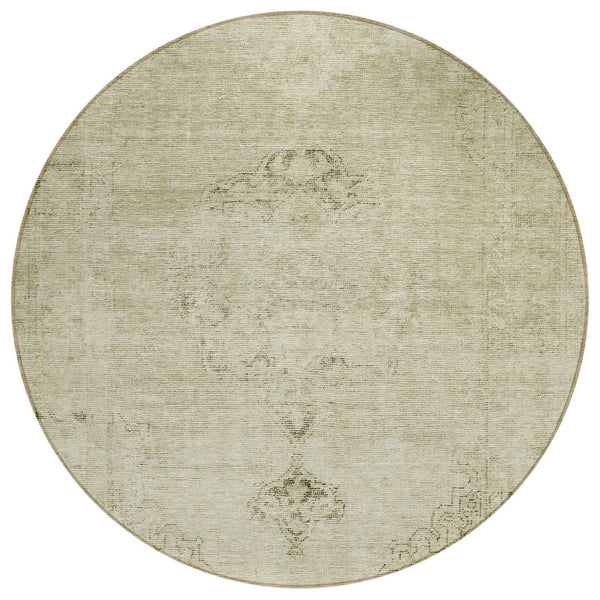 HomeRoots 5' Timeless Beige and Brown Oriental Washable Area Rug for Indoor and Outdoor Versatile Use 8' Round 580324