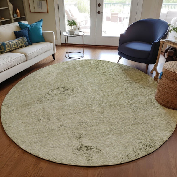 HomeRoots 5' Timeless Beige and Brown Oriental Washable Area Rug for Indoor and Outdoor Versatile Use 8' Round 580324