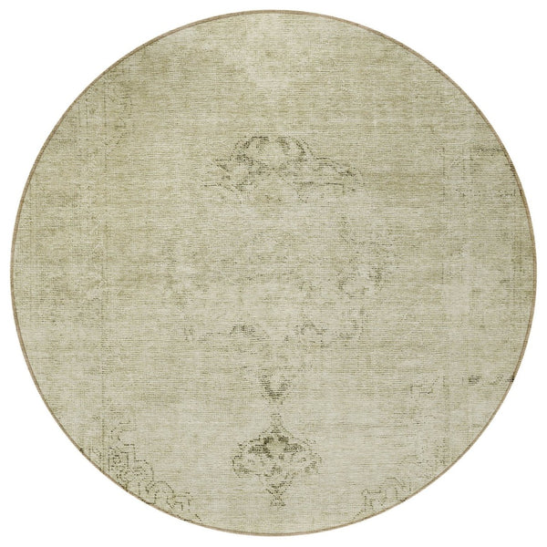 HomeRoots 5' Timeless Beige and Brown Oriental Washable Area Rug for Indoor and Outdoor Versatile Use 8' Round 580324