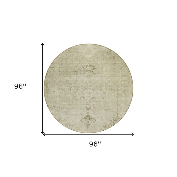 HomeRoots 5' Timeless Beige and Brown Oriental Washable Area Rug for Indoor and Outdoor Versatile Use 8' Round 580324