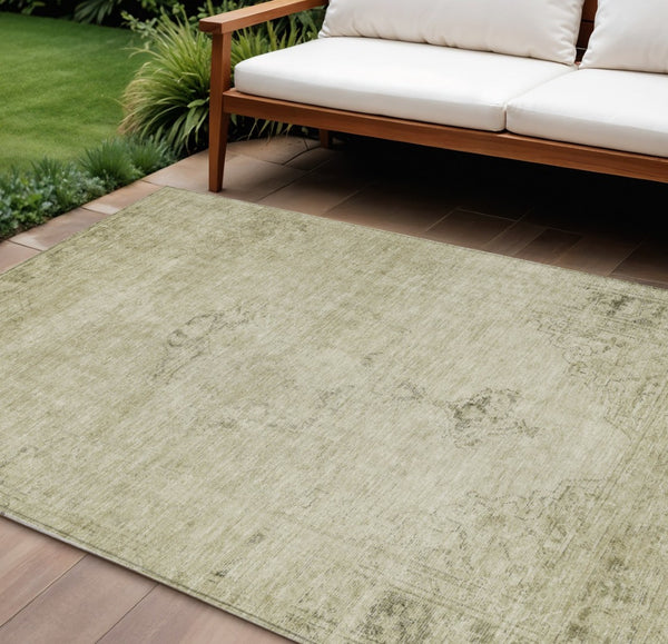HomeRoots 5' Timeless Beige and Brown Oriental Washable Area Rug for Indoor and Outdoor Versatile Use 8' X 10' 580325