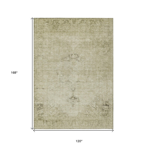 HomeRoots 5' Timeless Beige and Brown Oriental Washable Area Rug for Indoor and Outdoor Versatile Use 10' X 14' 580327