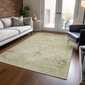 HomeRoots 5' Timeless Beige and Brown Oriental Washable Area Rug for Indoor and Outdoor Versatile Use 10' X 14' 580327