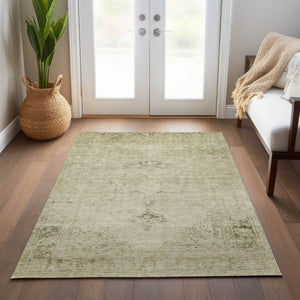 HomeRoots 5' Timeless Beige and Brown Oriental Washable Area Rug for Indoor and Outdoor Versatile Use 10' X 14' 580327