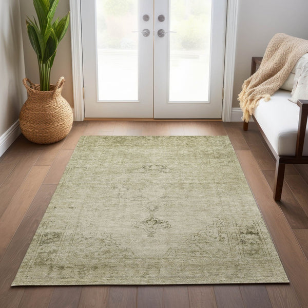 HomeRoots 5' Timeless Beige and Brown Oriental Washable Area Rug for Indoor and Outdoor Versatile Use 10' X 14' 580327