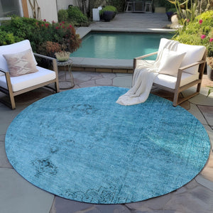 HomeRoots 5' Denim Blue and Navy Oriental Area Rug - Durable, Washable Design for Indoor and Outdoor Spaces 8' Round 580330