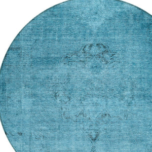 HomeRoots 5' Denim Blue and Navy Oriental Area Rug - Durable, Washable Design for Indoor and Outdoor Spaces 8' Round 580330