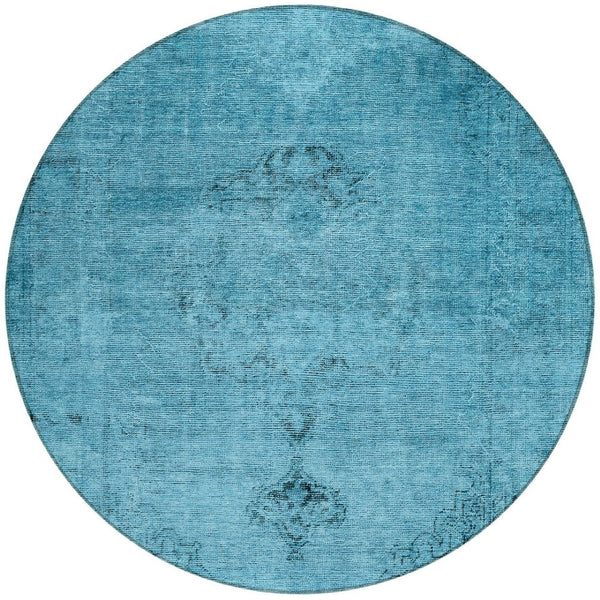 HomeRoots 5' Denim Blue and Navy Oriental Area Rug - Durable, Washable Design for Indoor and Outdoor Spaces 8' Round 580330