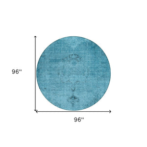 HomeRoots 5' Denim Blue and Navy Oriental Area Rug - Durable, Washable Design for Indoor and Outdoor Spaces 8' Round 580330