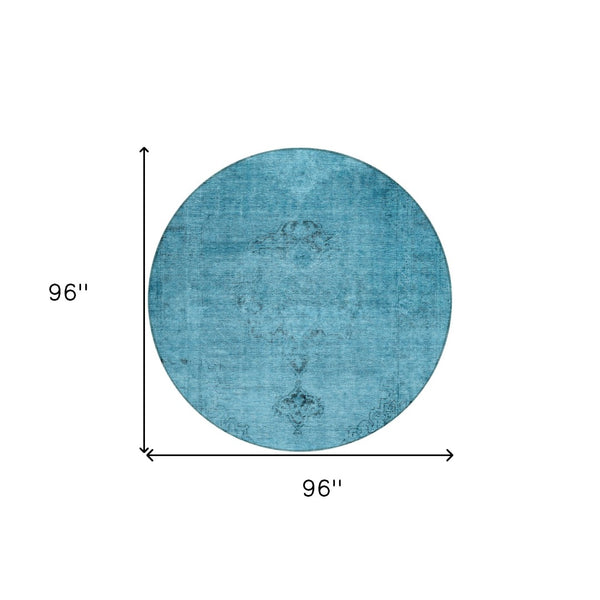 HomeRoots 5' Denim Blue and Navy Oriental Area Rug - Durable, Washable Design for Indoor and Outdoor Spaces 8' Round 580330