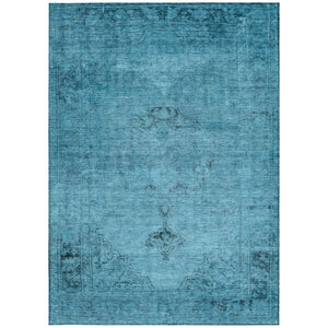HomeRoots 5' Denim Blue and Navy Oriental Area Rug - Durable, Washable Design for Indoor and Outdoor Spaces 8' X 10' 580331