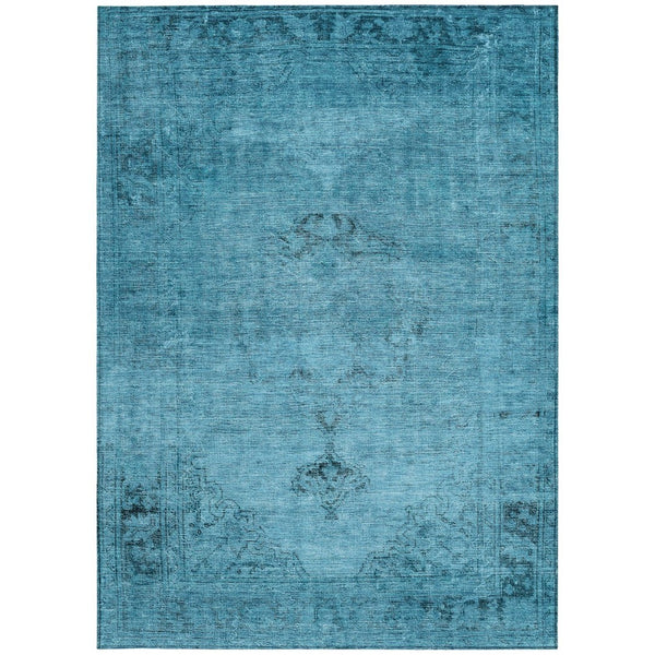 HomeRoots 5' Denim Blue and Navy Oriental Area Rug - Durable, Washable Design for Indoor and Outdoor Spaces 8' X 10' 580331