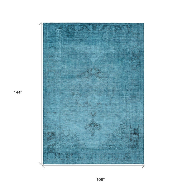 HomeRoots 9' Denim Blue and Navy Oriental Area Rug - Stylish, Washable Design for Indoor and Outdoor Use 9' X 12' 580332