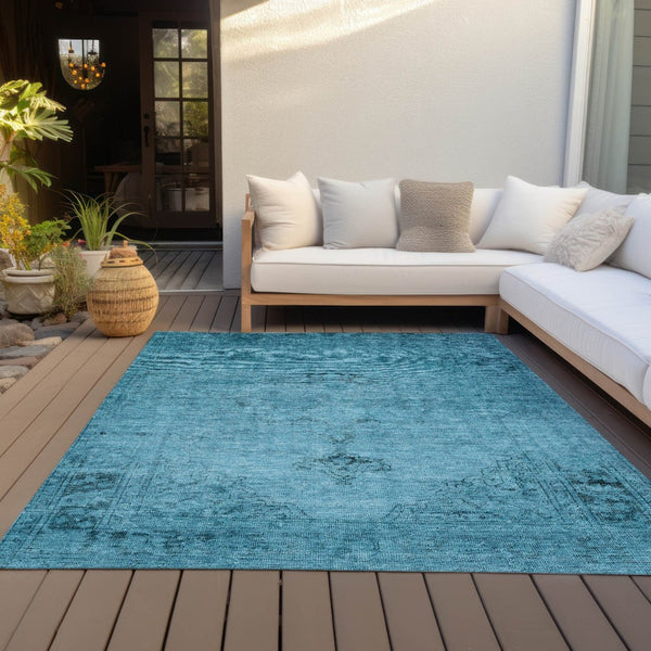 HomeRoots 9' Denim Blue and Navy Oriental Area Rug - Stylish, Washable Design for Indoor and Outdoor Use 9' X 12' 580332