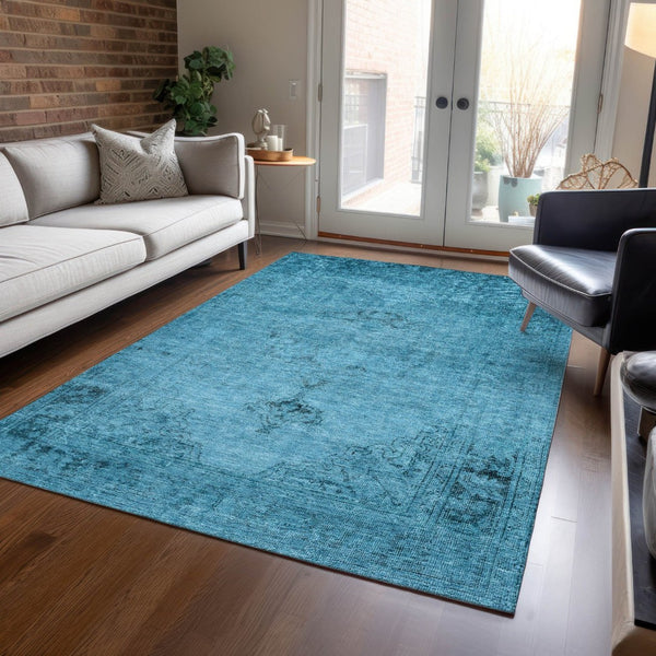 HomeRoots 9' Denim Blue and Navy Oriental Area Rug - Stylish, Washable Design for Indoor and Outdoor Use 9' X 12' 580332