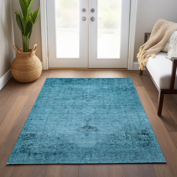 HomeRoots 9' Denim Blue and Navy Oriental Area Rug - Stylish, Washable Design for Indoor and Outdoor Use 9' X 12' 580332