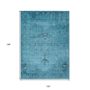 HomeRoots 5' Denim Blue and Navy Oriental Area Rug - Durable, Washable Design for Indoor and Outdoor Spaces 10' X 14' 580333