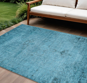 HomeRoots 5' Denim Blue and Navy Oriental Area Rug - Durable, Washable Design for Indoor and Outdoor Spaces 10' X 14' 580333