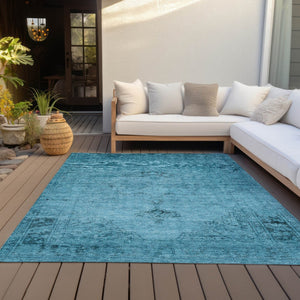 HomeRoots 5' Denim Blue and Navy Oriental Area Rug - Durable, Washable Design for Indoor and Outdoor Spaces 10' X 14' 580333