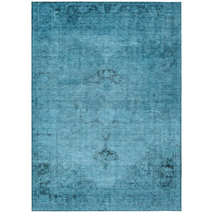 HomeRoots 5' Denim Blue and Navy Oriental Area Rug - Durable, Washable Design for Indoor and Outdoor Spaces 10' X 14' 580333