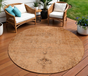 HomeRoots 5' Classic Oriental Area Rug in Copper Orange & Brown | Durable, Washable for Indoor & Outdoor Use 8' Round 580336
