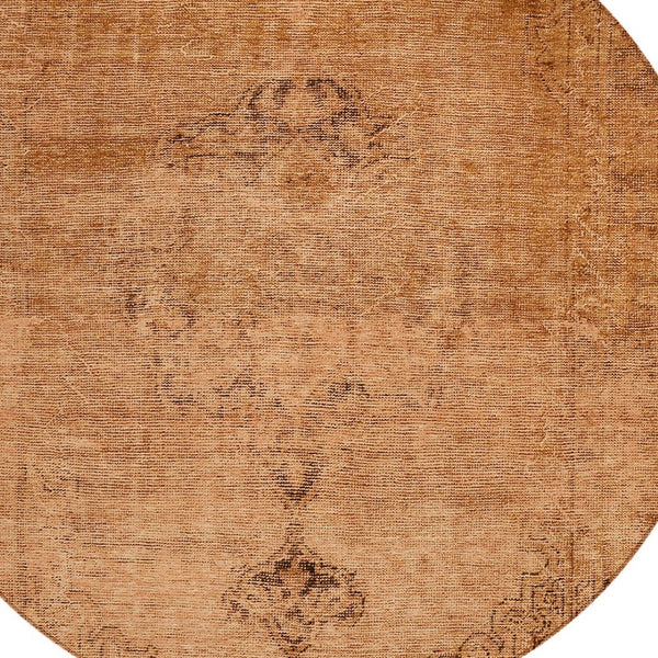 HomeRoots 5' Classic Oriental Area Rug in Copper Orange & Brown | Durable, Washable for Indoor & Outdoor Use 8' Round 580336