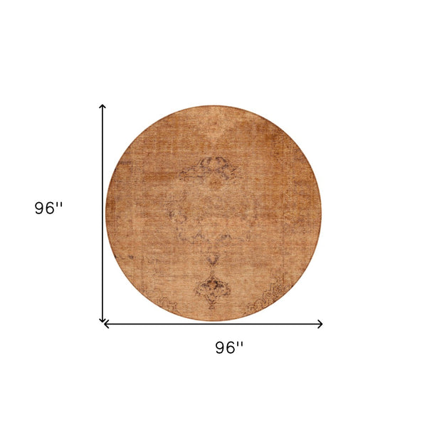 HomeRoots 5' Classic Oriental Area Rug in Copper Orange & Brown | Durable, Washable for Indoor & Outdoor Use 8' Round 580336