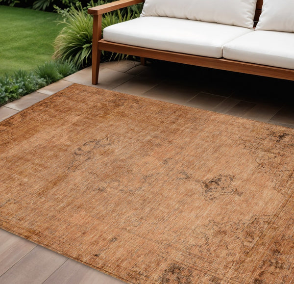 HomeRoots 5' Classic Oriental Area Rug in Copper Orange & Brown | Durable, Washable for Indoor & Outdoor Use 8' X 10' 580337