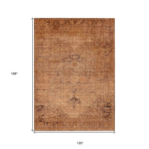 HomeRoots 5' Classic Oriental Area Rug in Copper Orange & Brown | Durable, Washable for Indoor & Outdoor Use 10' X 14' 580339