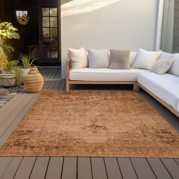 HomeRoots 5' Classic Oriental Area Rug in Copper Orange & Brown | Durable, Washable for Indoor & Outdoor Use 10' X 14' 580339