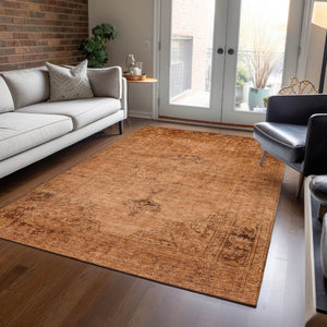 HomeRoots 5' Classic Oriental Area Rug in Copper Orange & Brown | Durable, Washable for Indoor & Outdoor Use 10' X 14' 580339