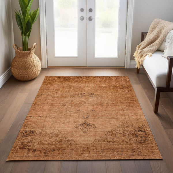 HomeRoots 5' Classic Oriental Area Rug in Copper Orange & Brown | Durable, Washable for Indoor & Outdoor Use 10' X 14' 580339