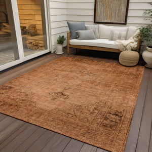 HomeRoots 5' Classic Oriental Area Rug in Copper Orange & Brown | Durable, Washable for Indoor & Outdoor Use 10' X 14' 580339