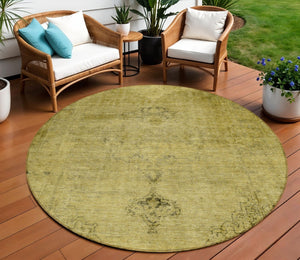 HomeRoots 5' Elevate Your Space with a Durable Gold Brown Oriental Washable Area Rug for Indoor & Outdoor Use 8' Round 580342