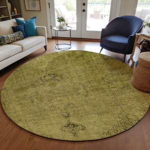 HomeRoots 5' Elevate Your Space with a Durable Gold Brown Oriental Washable Area Rug for Indoor & Outdoor Use 8' Round 580342