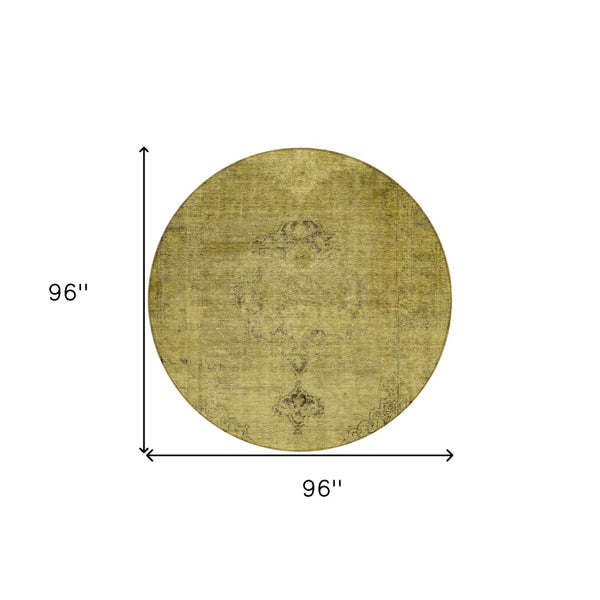 HomeRoots 5' Elevate Your Space with a Durable Gold Brown Oriental Washable Area Rug for Indoor & Outdoor Use 8' Round 580342