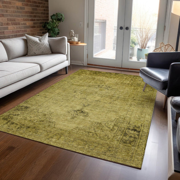 HomeRoots 9' Elegant Gold Brown Wheat Oriental Area Rug – Washable Indoor Outdoor Design for High Traffic Areas 9' X 12' 580344