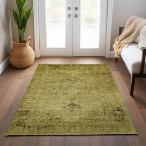 HomeRoots 5' Elevate Your Space with a Durable Gold Brown Oriental Washable Area Rug for Indoor & Outdoor Use 10' X 14' 580345
